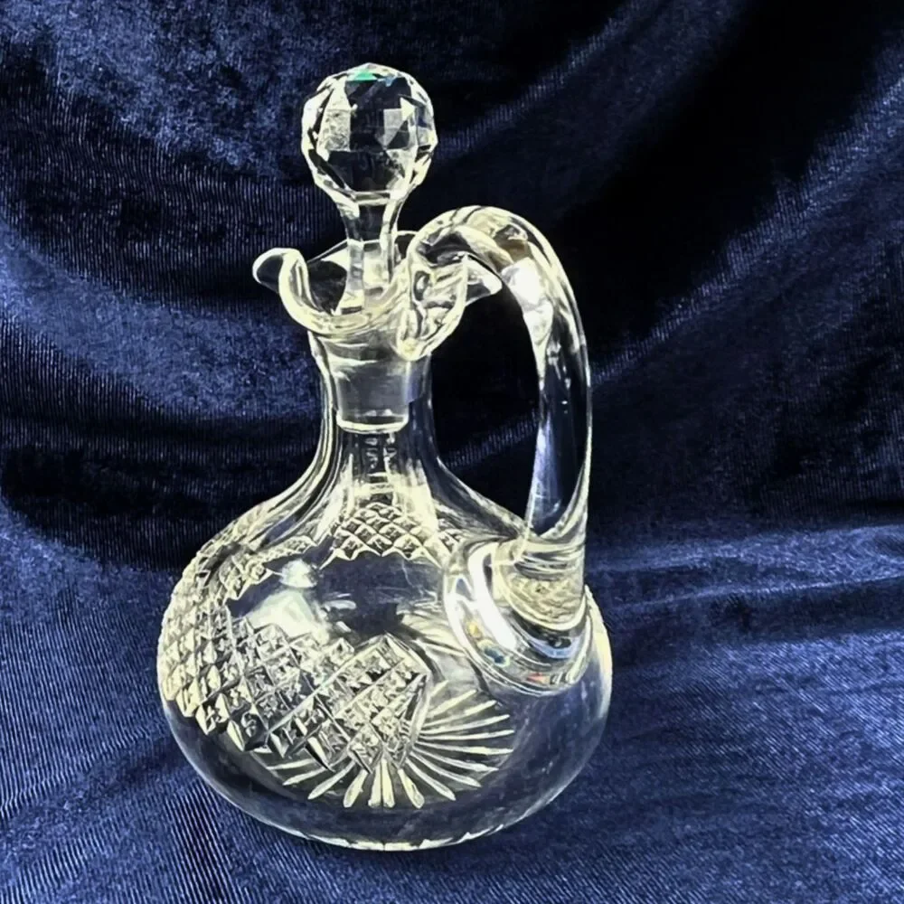 Vintage Lead Crystal Cruet Decanter Mid-Century Diamond-Point Cut Pattern 6.5